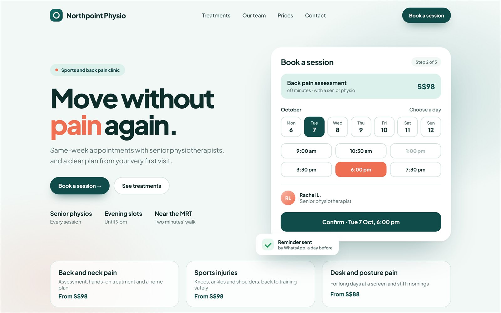 Concept design: a physio clinic website with online booking